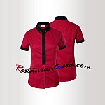 Wine Red Collar Short-Sleeve Waitress Uniform